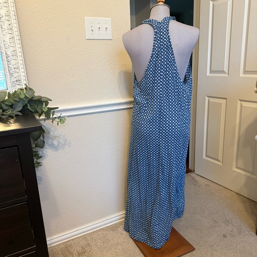 Blue Polka Dot Sleeveless Dress M/L island bungalow - Picture 4 of 12
